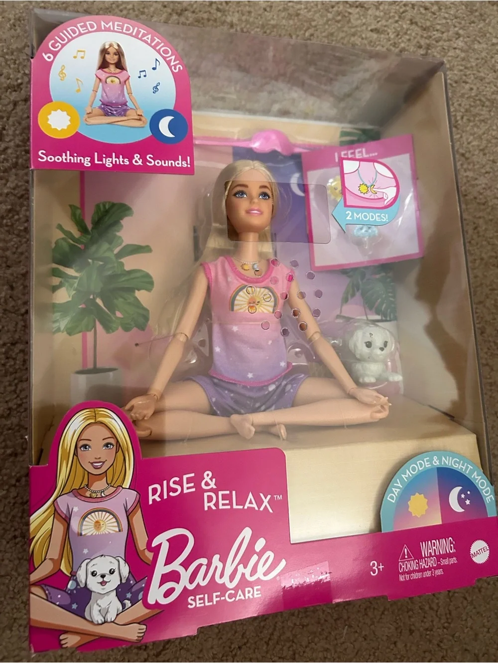 Barbie Self-Care Doll in Pink and Purple Outfit with Rainbow Motif